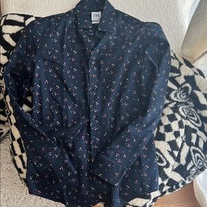 Zara Men's Dark Blue Geometric Pattern Shirt